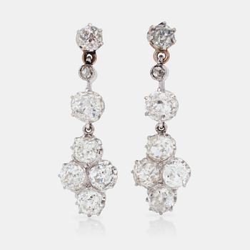 1011. A pair of old-cut diamond earrings, total carat weight circa 4.00cts.