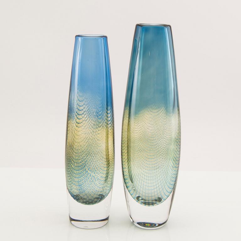 Sven Palmqvist, vases 2 pcs. "Kraka" Orrefors signed and numbered.