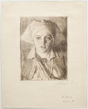 Anders Zorn · ANDERS ZORN, Etsning, utförd 1918, signerad med blyerts.