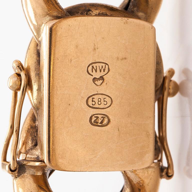 Rannekoru, panssariketju, 14K kultaa, Westerback, Helsinki 1977.