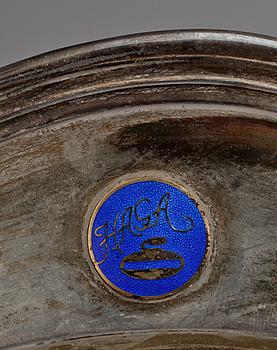 BRICKA samt FAT, 3 delar. silver,bla  C G Hallberg, Stockholm, 1932, 1939 resp 1941. Totalvikt 1404 g.