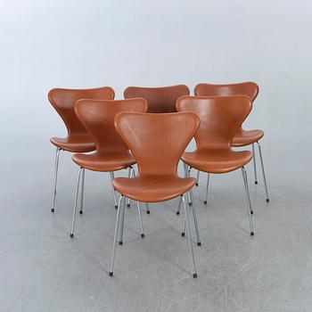 Arne Jacobsen, stolar, 6 st, "Sjuan", Fritz Hansen, Danmark.
