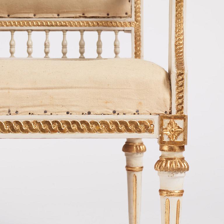 A pair of Gustavian open armchairs by J. Lindgren (master in Stockholm 1770-1800).