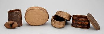 PARTI ASKAR 3 st, samt PLUNTA, trä och näver,  1700-1800-tal.