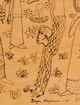 Birger Kaipiainen, piirros, tussi vanerille, signeerattu ja päivätty -46.