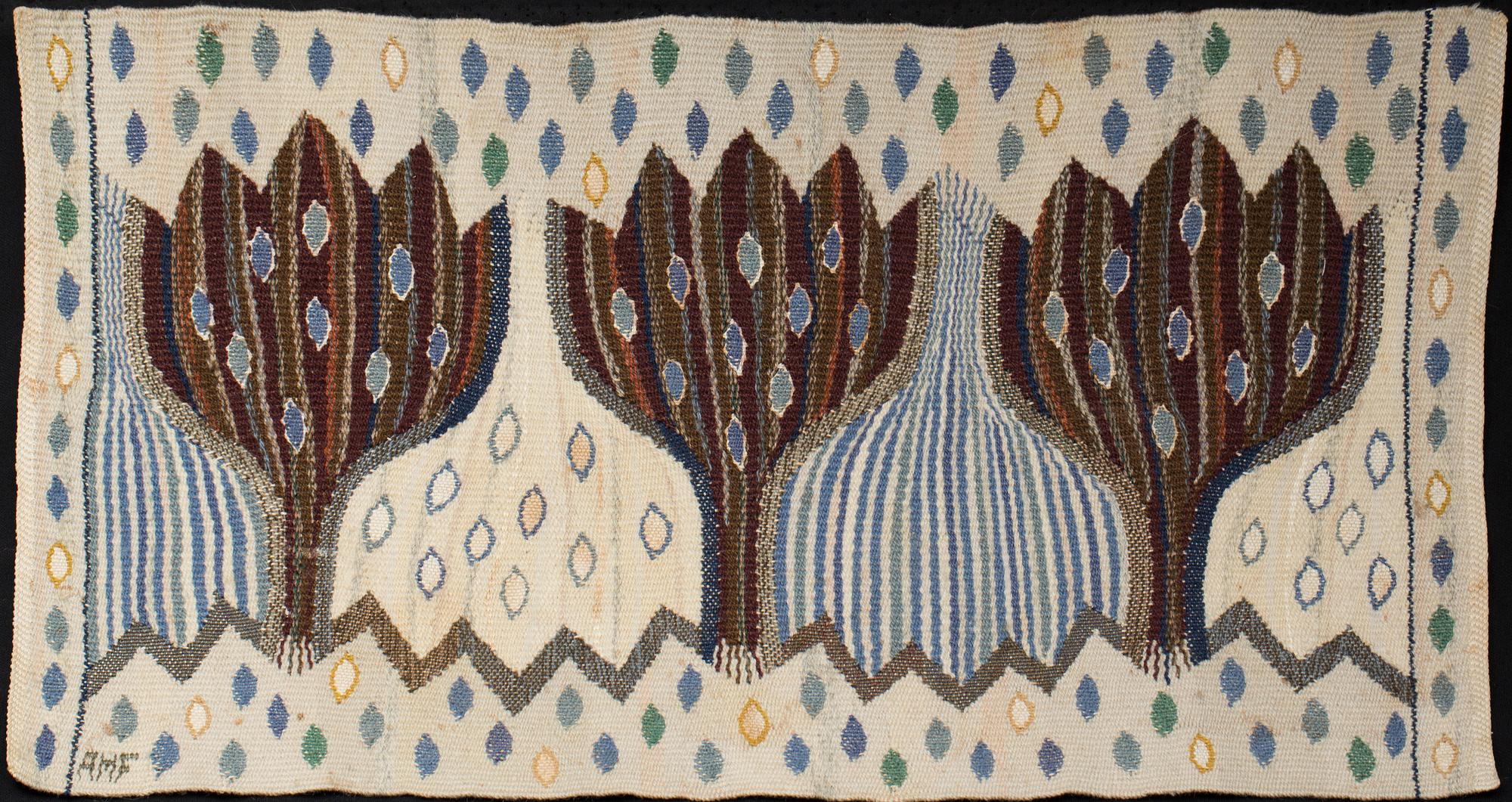 VÄVNAD. "Blå crocus", gobelängvariant, signerad AMF.