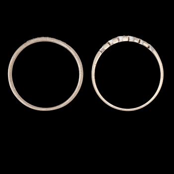 RINGAR, 2 st, 18k vitguld med briljant och åttkantslipade diamanter, bl a Stigbert för Engelbert 1976. Total vikt 7 g.