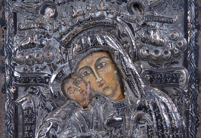 IKON MED RIZZA, silver, Ryssland, 1800/1900-tal.