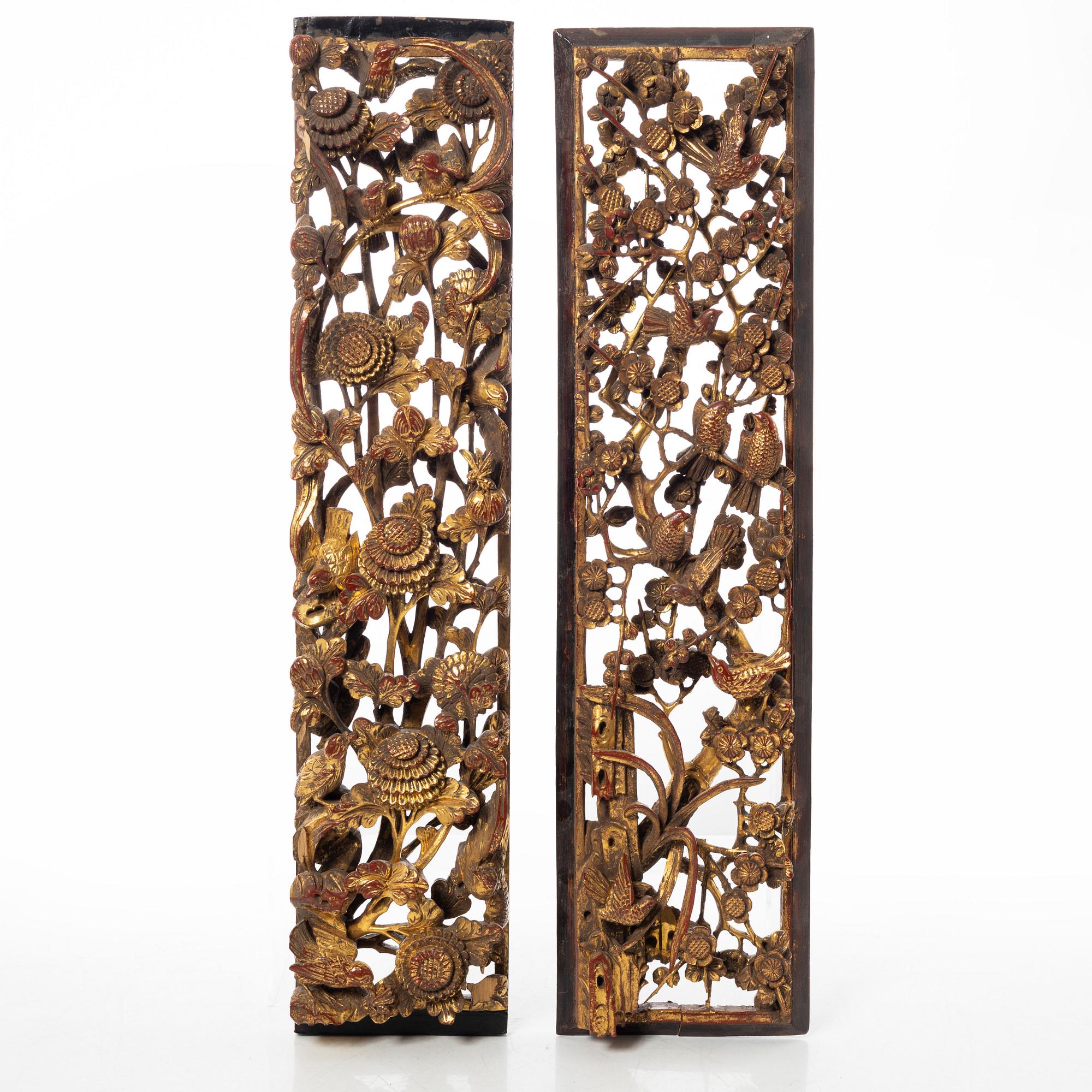 Dekorelement, 2 st, trä, Kina, sen Qingdynasti samt 1900-talets första hälft.