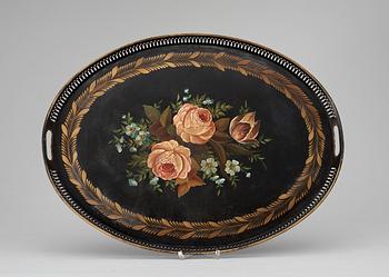 A black 19th Century tin tray.