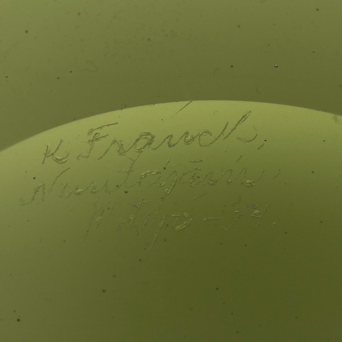 SKÅL, glas, "Videblad", signerad K. Franck Nuutajärvi Notsjö -54.