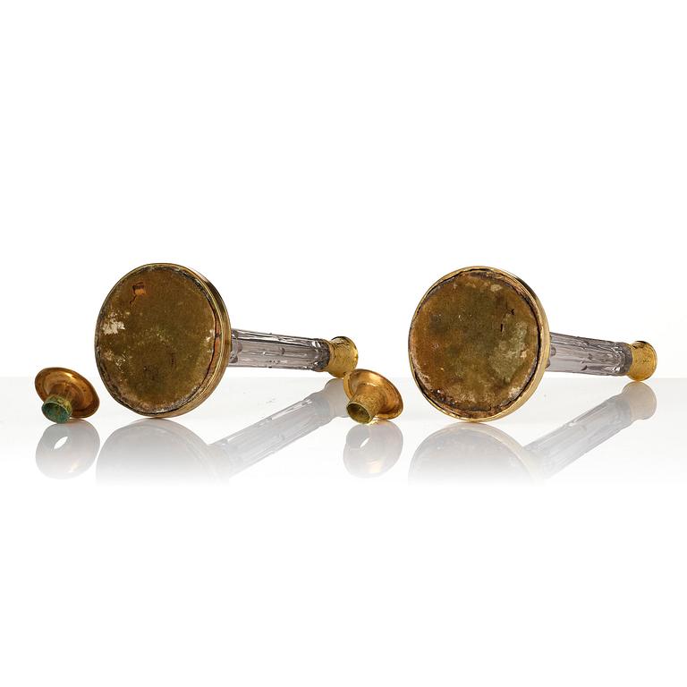 A pair of Russian ormolu and cut-glass Empire candlesticks, presumably St Petersburg, ca 1820.