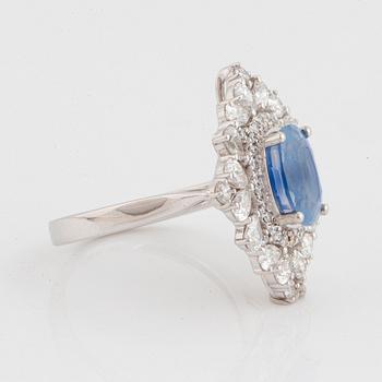 A platinum ring set with a faceted Kashmir sapphire 2.52 cts.