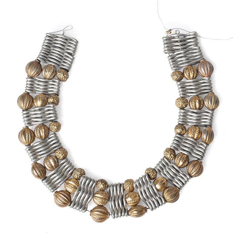 Estrid Ericson, a pewter, partly gilt necklace, Svenskt Tenn, Stockholm 1940's.