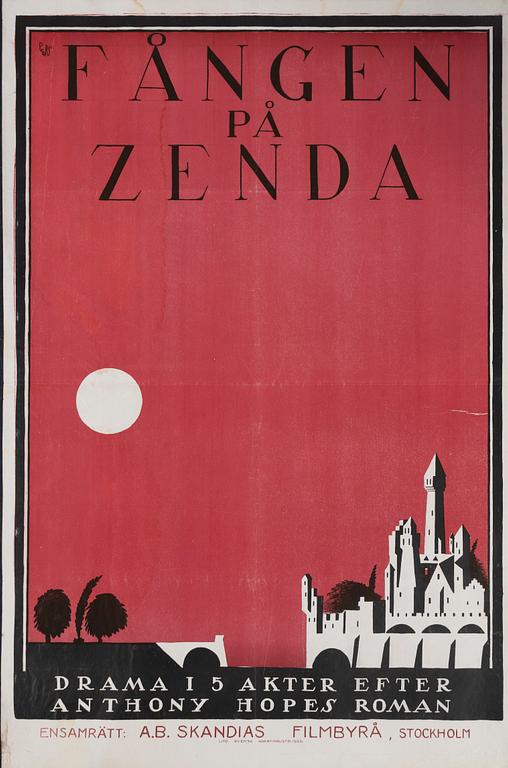 Curt Peters, a vintage movie poster, 'Fången på Zenda (The Prisoner of Zenda)', 1922.