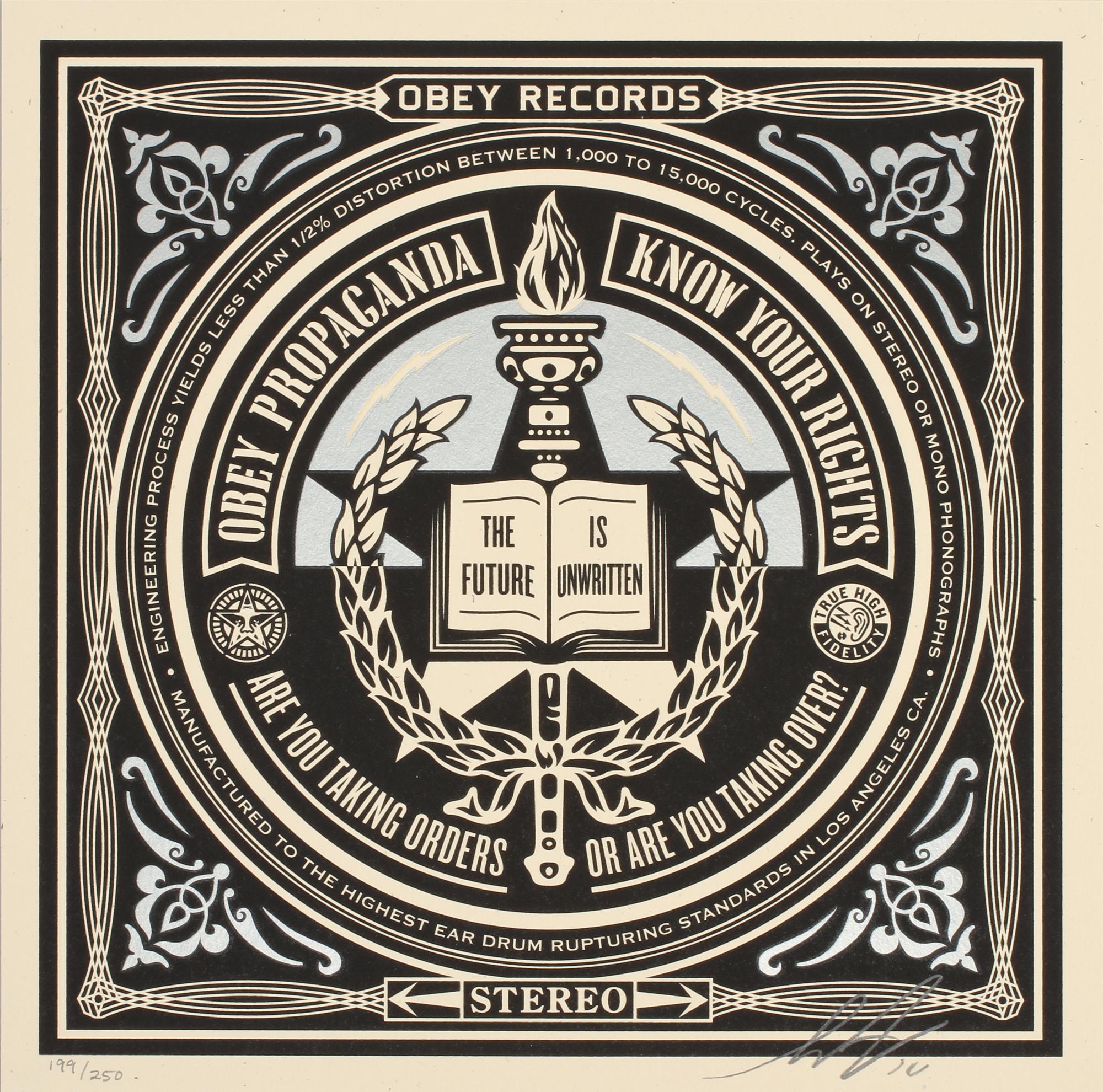 SHEPARD "OBEY" FAIREY, färgserigrafier, 4 st, signerade daterade (20)14 och numrerade 199/250.