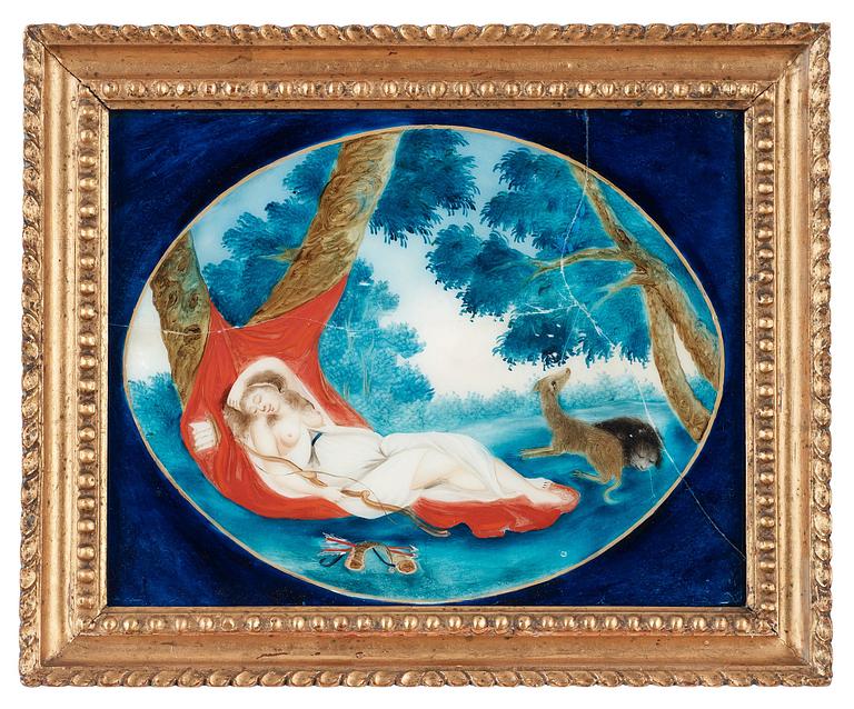 GLASMÅLNINGAR, ett par. Qing dynastin, 1800-tal.