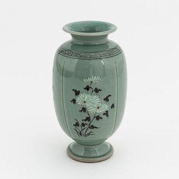 A Japanese celadon glazed vase, signed, 20th Century.