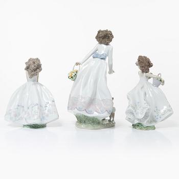 Lladró, figurines, 3 pcs, "Wildflowers", "Floral path" and "Sunday stroll".
