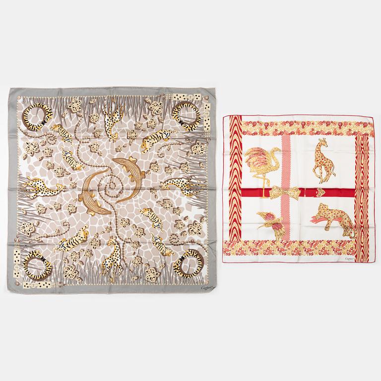 Cartier, two twill silk scarves.