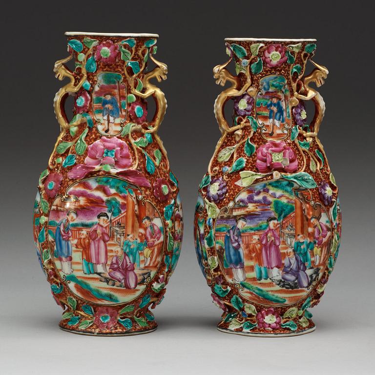 A pair of famille rose vases, Qing dynasty, Qianlong (1736-95).