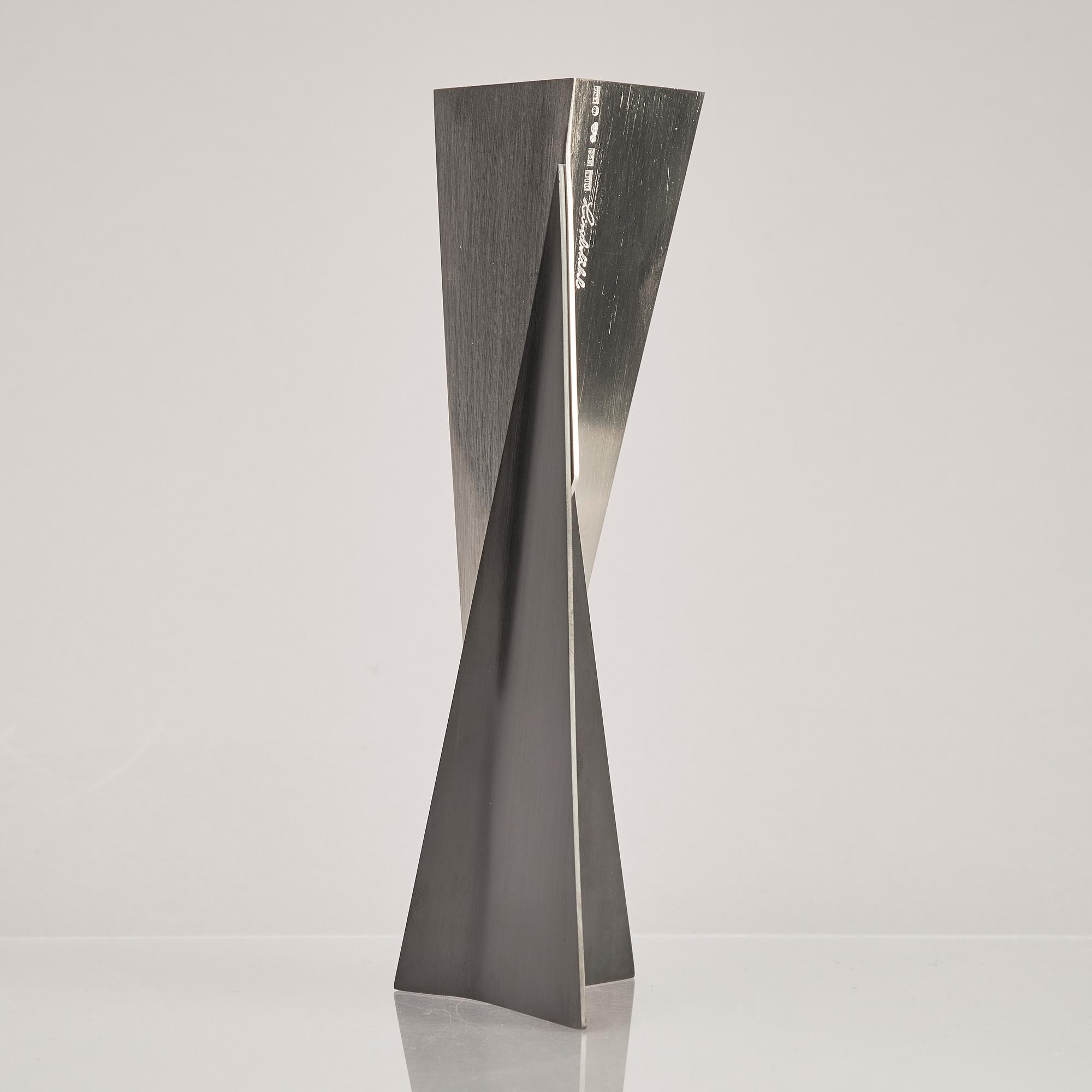 A sterling silver and blued steel vase, mark of Rolf Lindståhl,  Stockholm 1994.