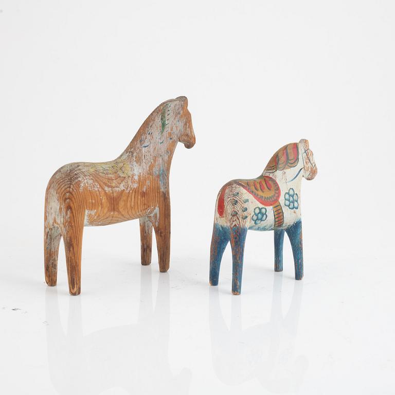 Two Swedish "Dala horses", first half of the 20th century.