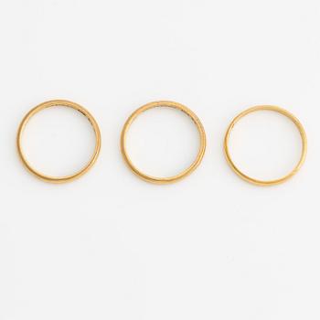 Rings, 3 pcs, smooth, 23K gold.