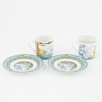 Hermès, 6 porcelain coffee cups with saucers, France, 20th century.