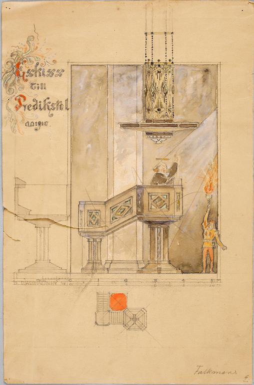 HARALD FALKMAN, ARKITEKTURRITNINGAR, ca 20 st samt, AKADEMITECKNINGAR, 4 ST, sign, dat tidigt 1900-tal.