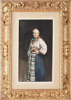 Anders Zorn, ANDERS ZORN, Watercolour on paper. Signed and dated -83. Girl from Rättvik.