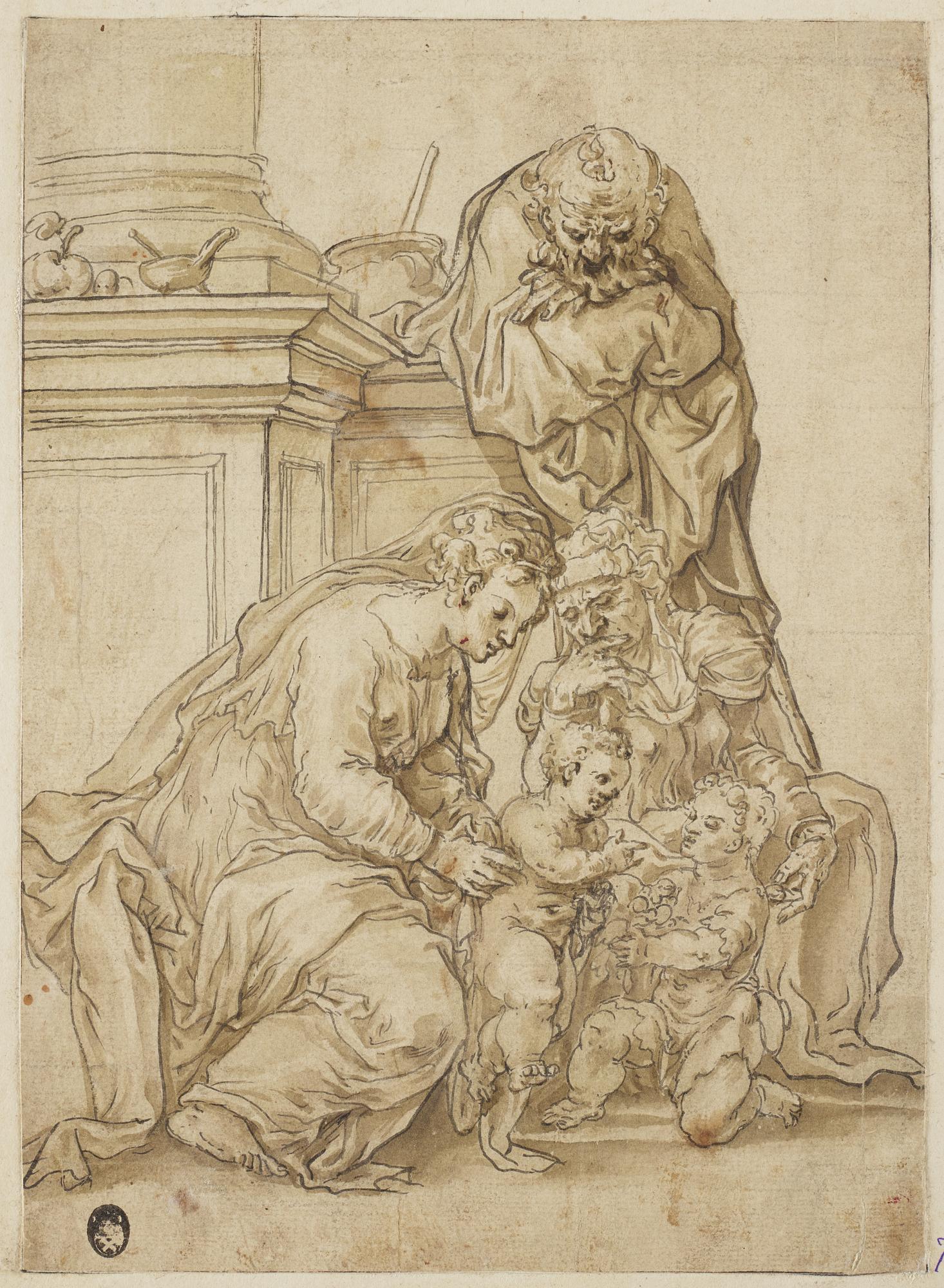 MARTEN DE VOS, hans krets. Osignerad. Bild 24 x 17,5 cm (Uppklistrad på papper 47,5 x 35 cm).