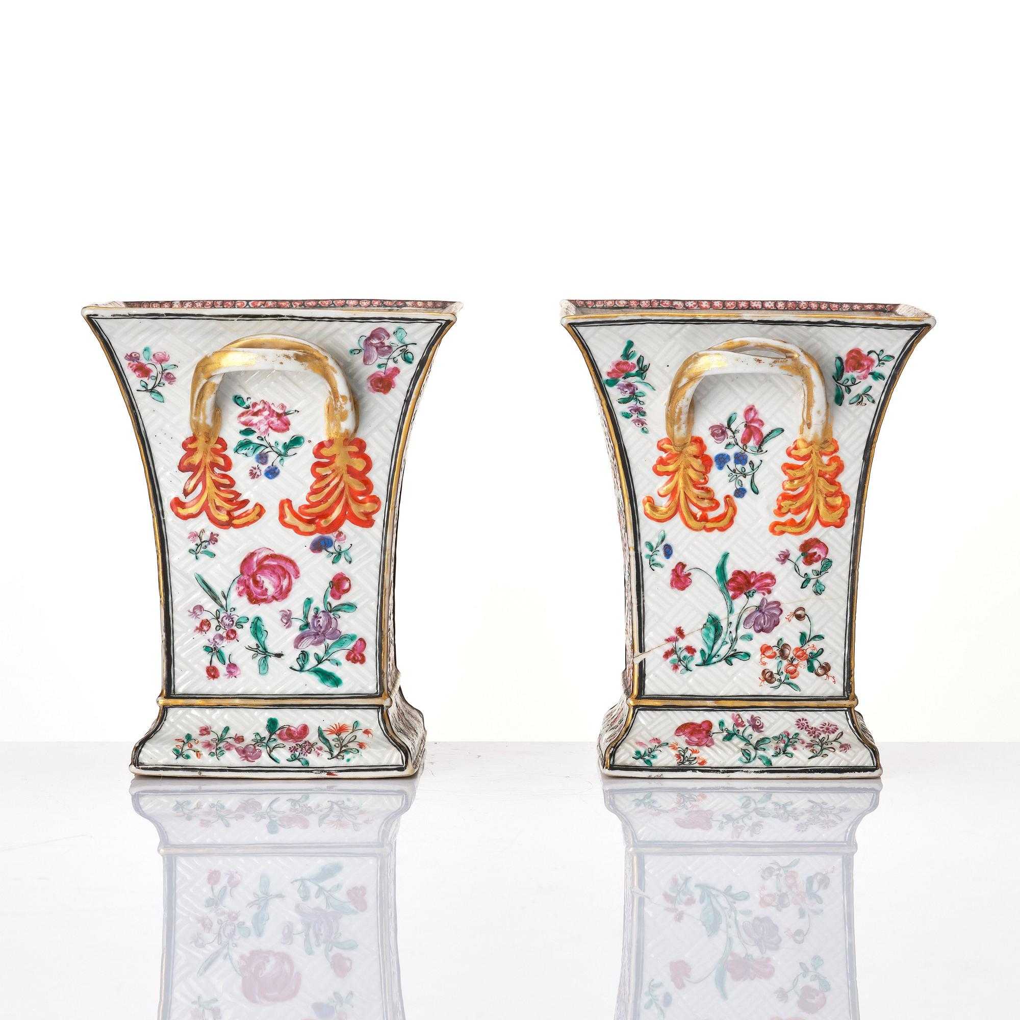A pair of famille rose tulip vases, Qing dynasty, Qianlong (1736-95).
