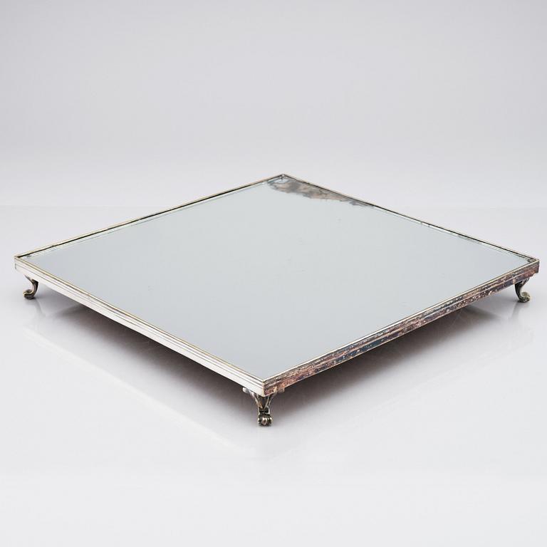 A argent hachè mirrored dinner table plateau, 18th century.