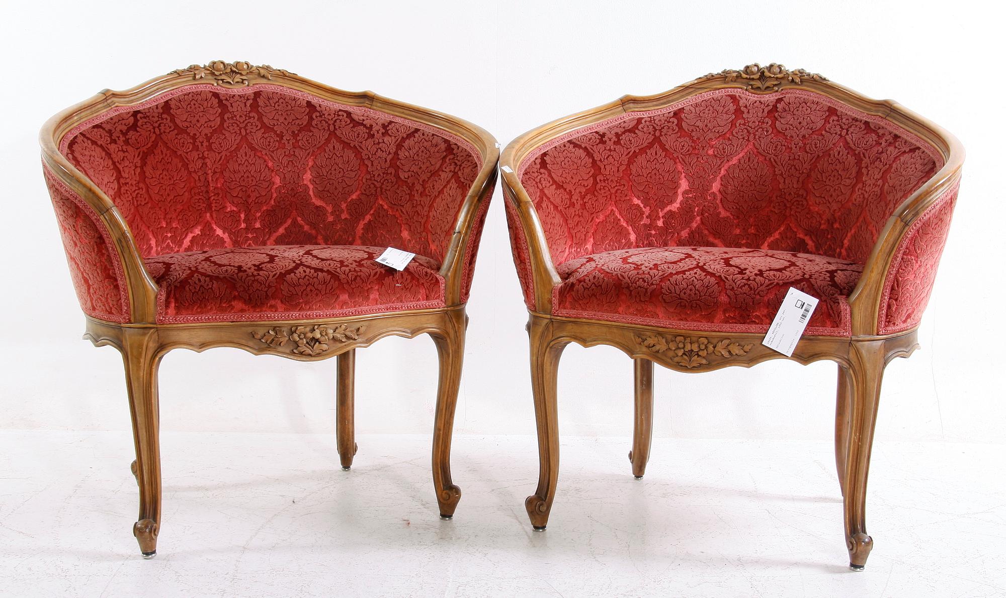 FÅTÖLJER, ett par, rokokostil, 1900-tal.