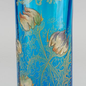 THEODORE LEGRAS, ascribed, handpainted Art Nouveau glass vase.