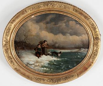 ANDERS GUSTAF KOSKULL, efter, 2 sidenmålningar, 1800-talets andra hälft.