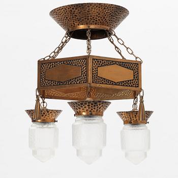 A copper Art Nouveau ceiling light, early 20th Century.