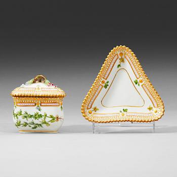 1367. A set of 12 triangular Royal Copenhagen  'Flora Danica' custard cups with stands, Denmark, 20th Century.