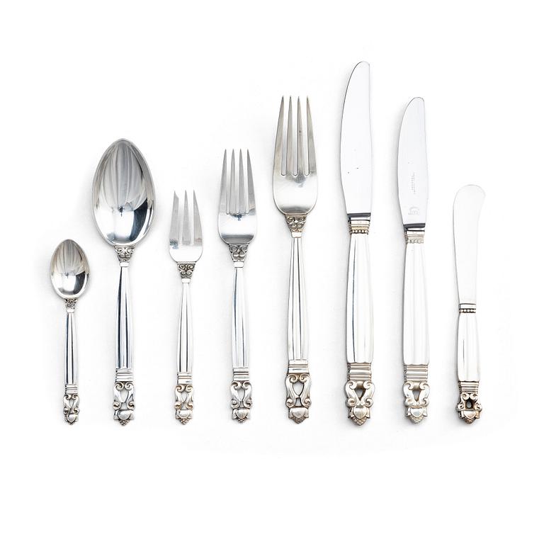 Johan Rohde, a set of 76 pieces of 'Acorn' sterling silver and stainless steel flatware, Georg Jensen post 1945.