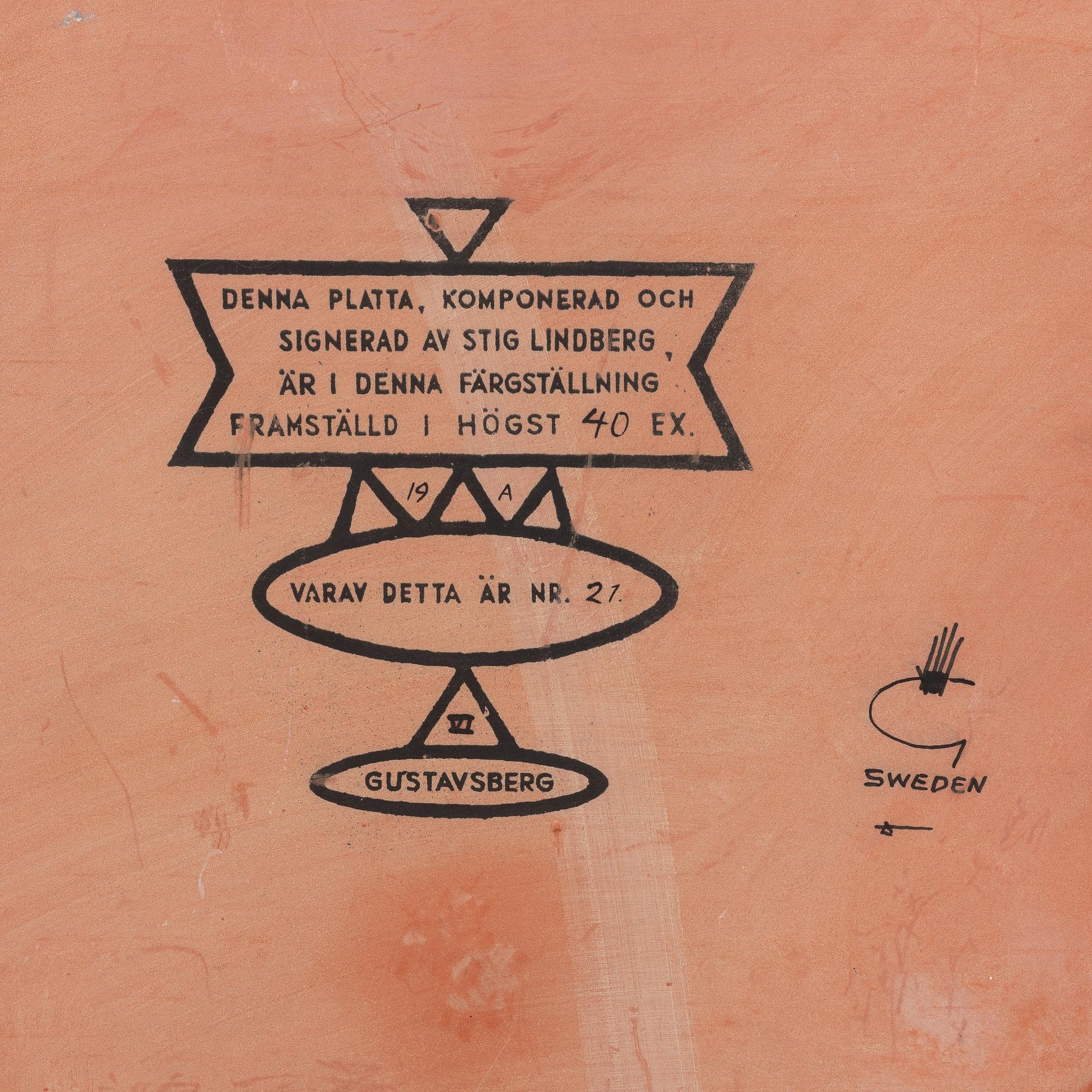 Stig Lindberg, an earthenware wall plaque, 21/40, Gustavsberg Studio.