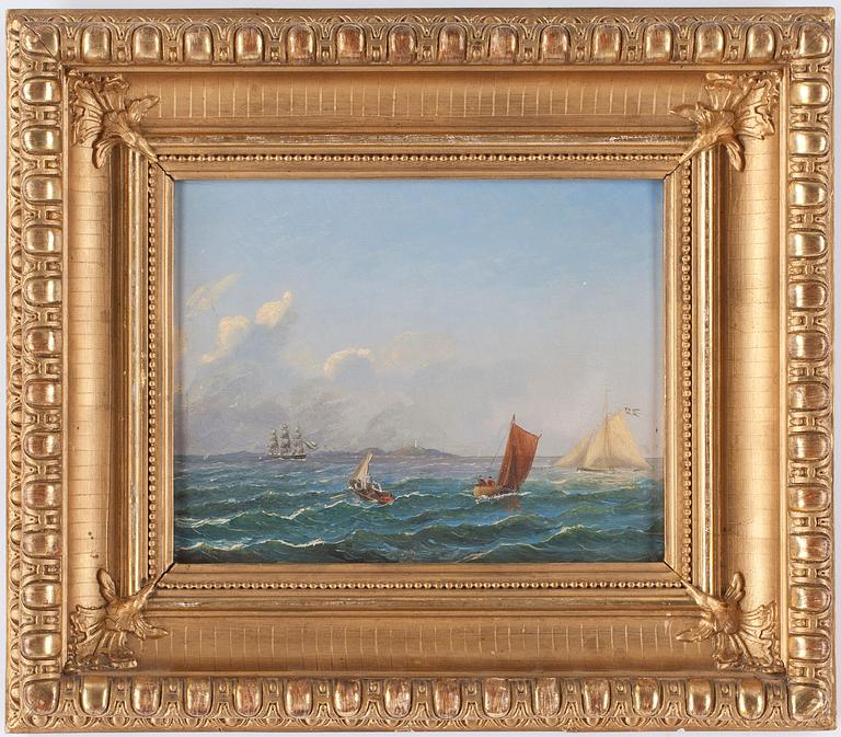 OKÄND KONSTNÄR. Oljemålning på pannå. Bär signatur och datering 1881.