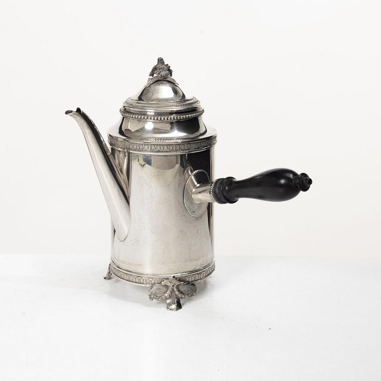 C.G. Hallberg, Coffee pot, silver, Gustavian style, Stockholm 1930.