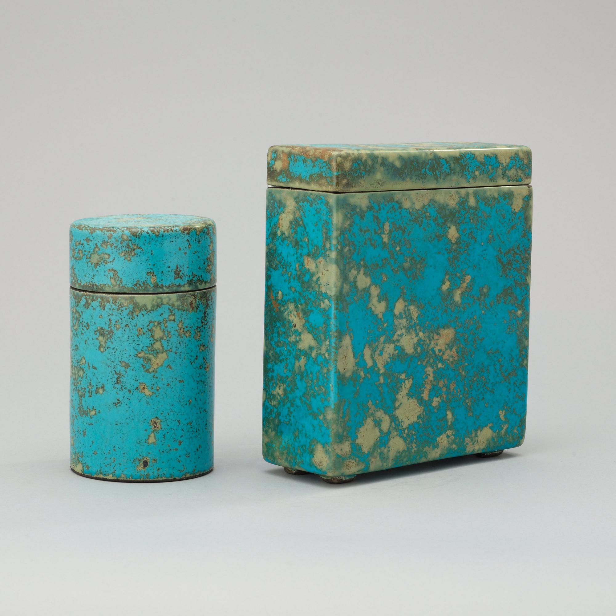 Two Hans Hedberg faience boxes, Biot, France.