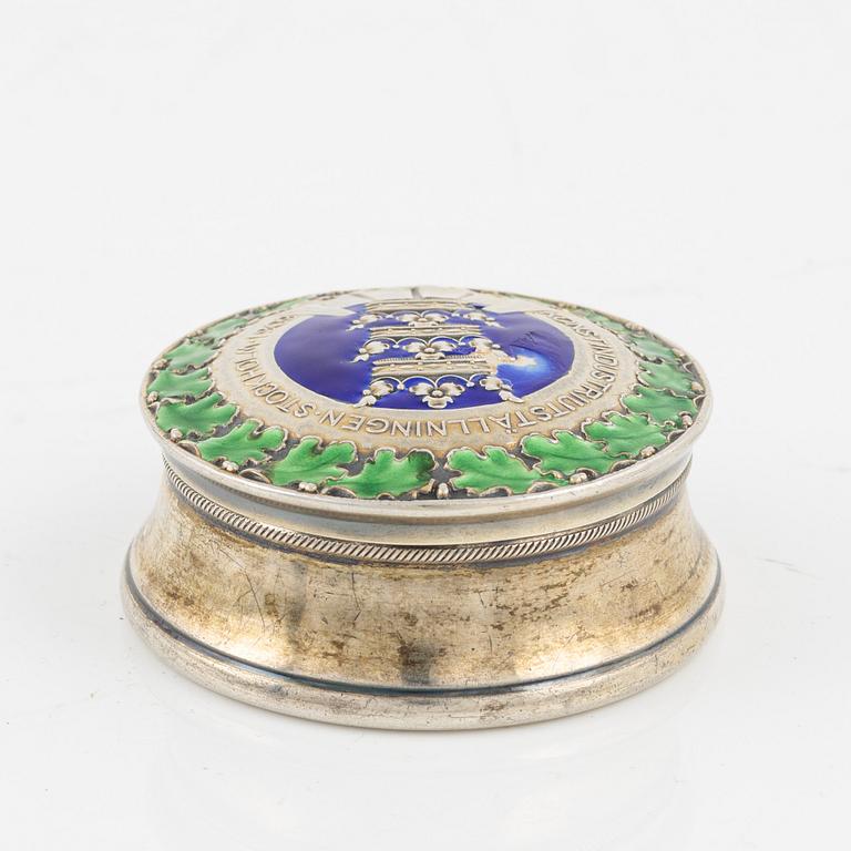 Ferdinand Boberg, a lidded box, silver and enamel. CG Hallberg Stockholm 1909.