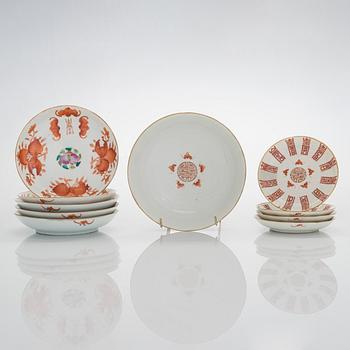 Skål, samt tallrikar, 9 st, porslin, Kina, Qingdynastin, 1900-tal.