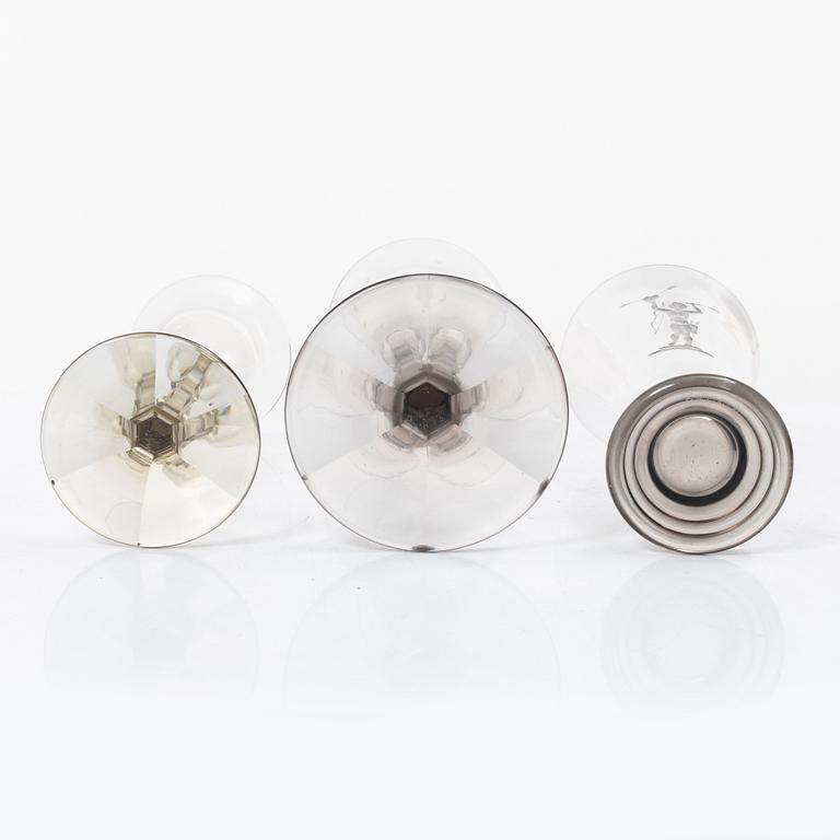 Edward Hald, vases, 3 pcs, Orrefors, 1929-30.