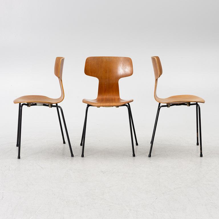 Arne Jacobsen, chairs, 2 + 1, "The T-Chair", Fritz Hansen, 1960s-70s.