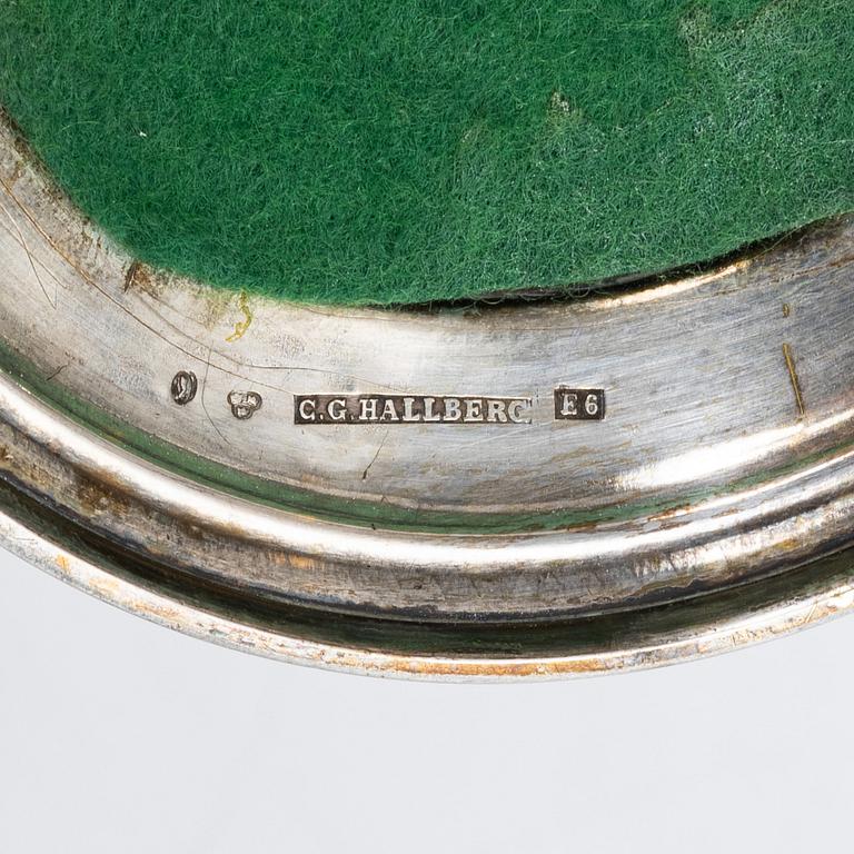 A pair of Swedish silver Renaissance-revival candlesticks, mark of CG Hallberg, Stockholm 1883.