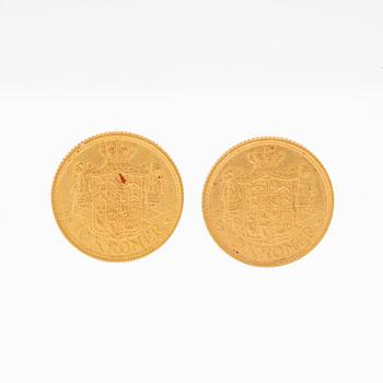 Guldmynt 2 st 10kr Frederik VIII, Danmark 1909.